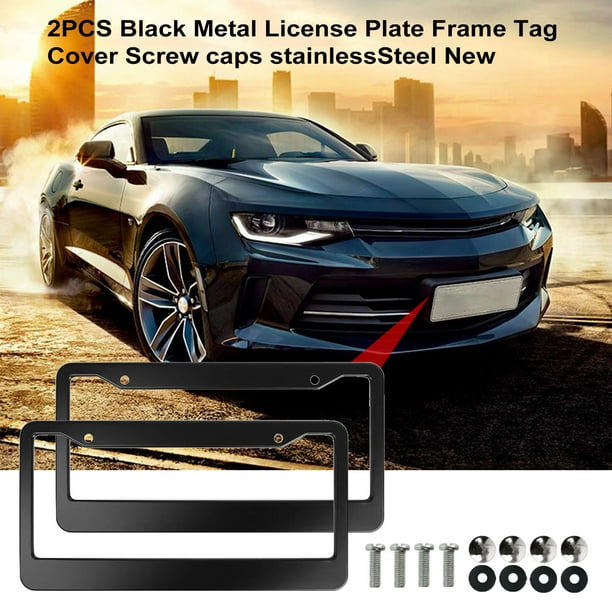 2PCS *CAMARO* BLACK Metal License Plate Frame with Screw Caps